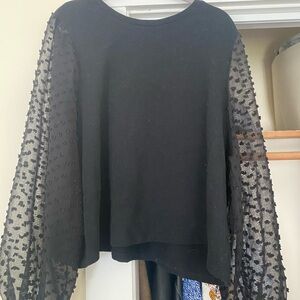 Anthropologie Black Top with Sheer Sleeves